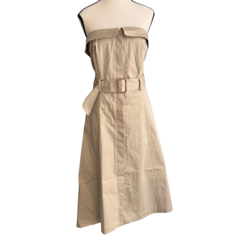 BANANA REPUBLIC ASYMMETRICAL HEM BELTED COTTON DRESS, WITH REMOVABLE STRAPS